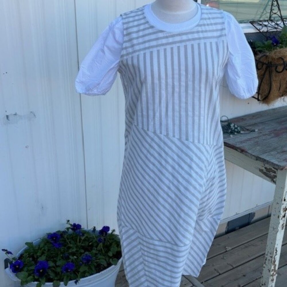 Grey and White striped  Cotton Sundress (jumper dress)
